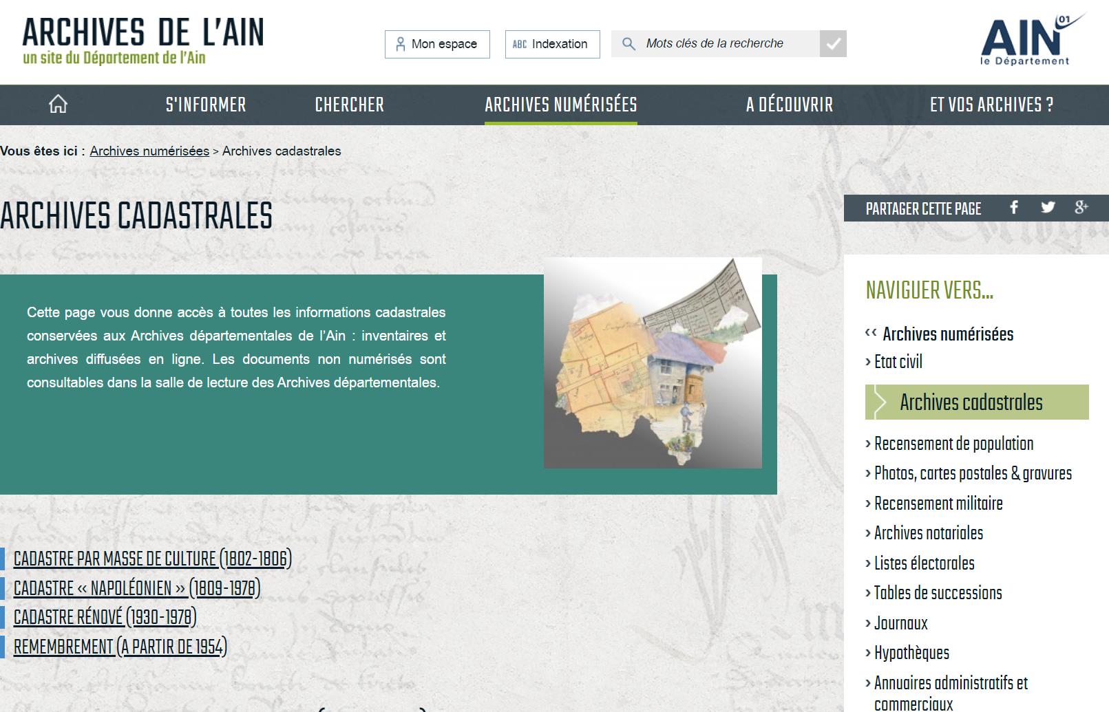 Exemple d'archives disponibles en ligne, sur le site d'un département